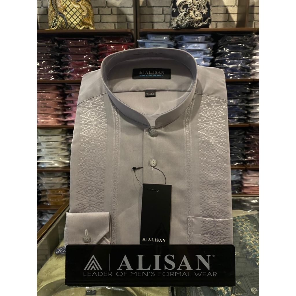 Alisan Koko Bordir Lengan Warna Abu Panjang Reguler