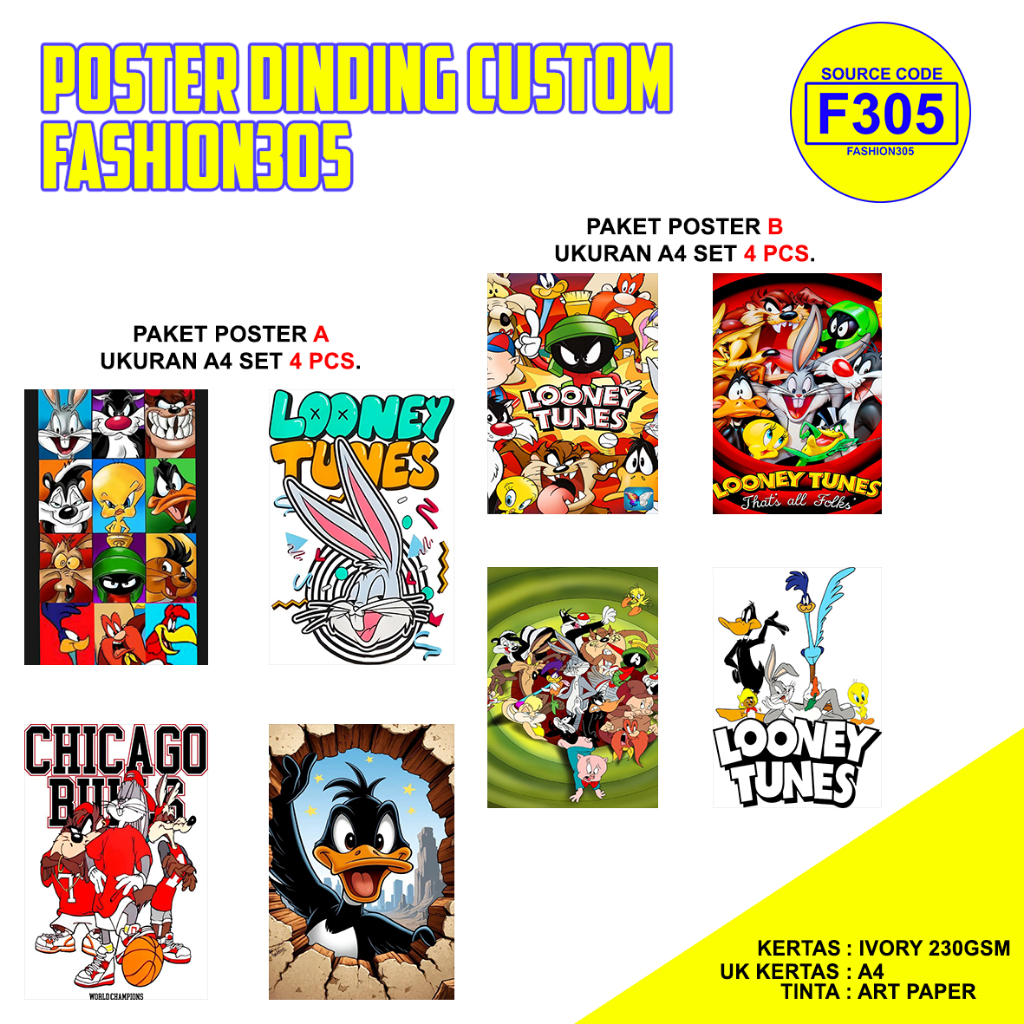 POSTER DINDING LO0NEY TUNES WALLPAPER DINDING KARTUN ANIME