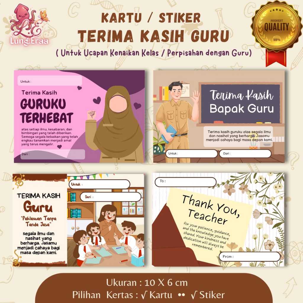 Stiker Ucapan Terima Kasih guru/ Kartu Ucapan TerimaKasih Guru /Greeting Card TEACHER'S DAY /Greetin