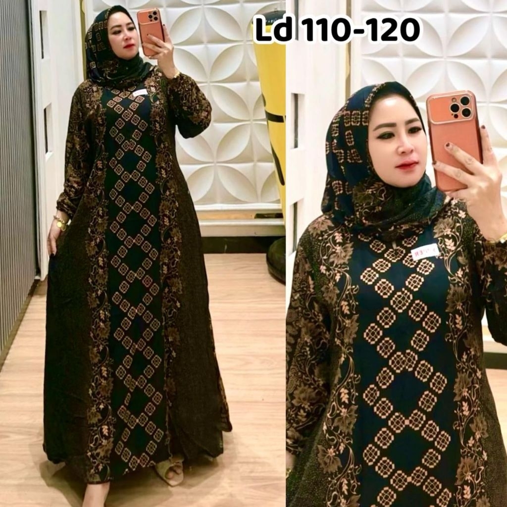 gamis dress set hijab motif batik storjoan bahan rayon tuwil