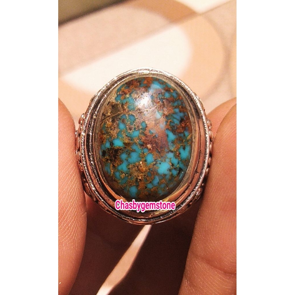 Batu pirus Persia beras wutah-Cincin Batu Pirus Persia biru fancy