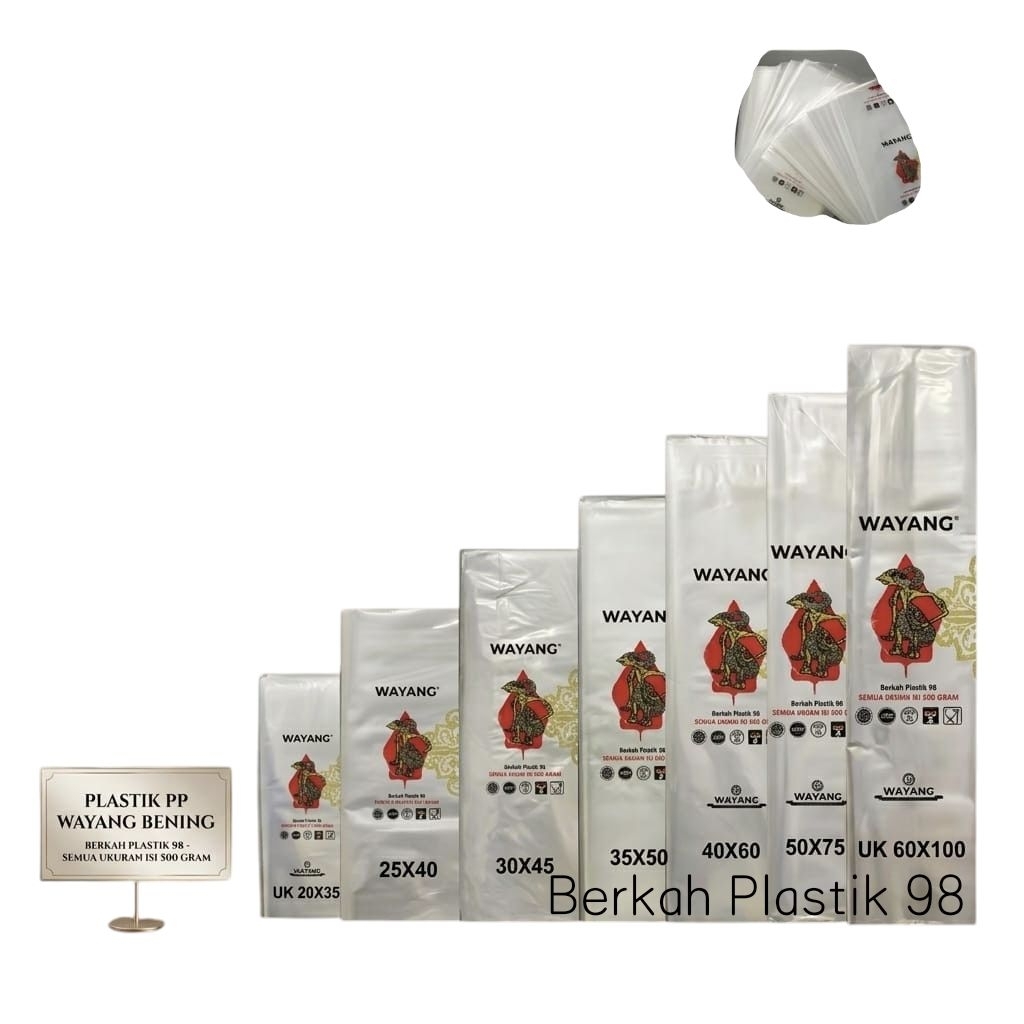 Kantong Plastik PP Wayang UK 60X100X05- 20X30X0.5 Plastik PP bening, Plastik PP bening