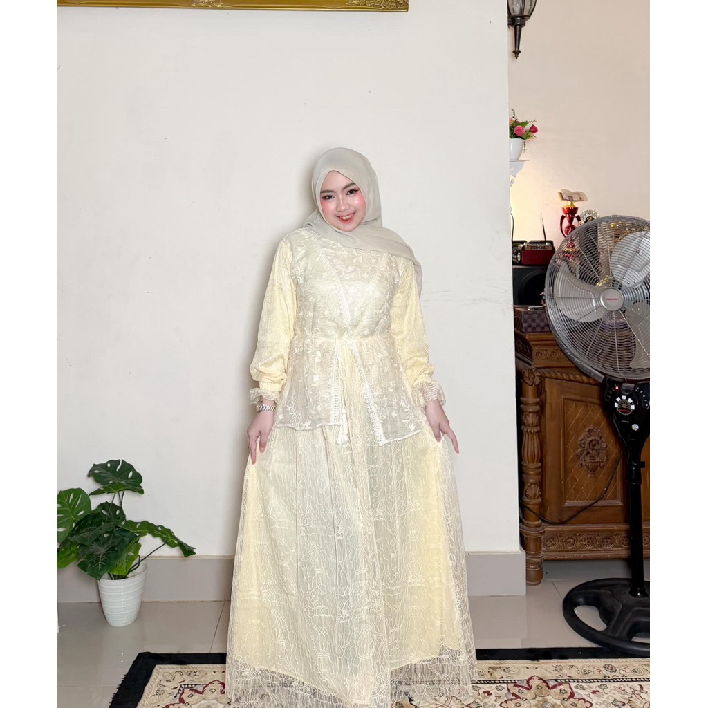 Hana Dress Brukat Chantily Full Furing Mix Brukat Paper Bordir