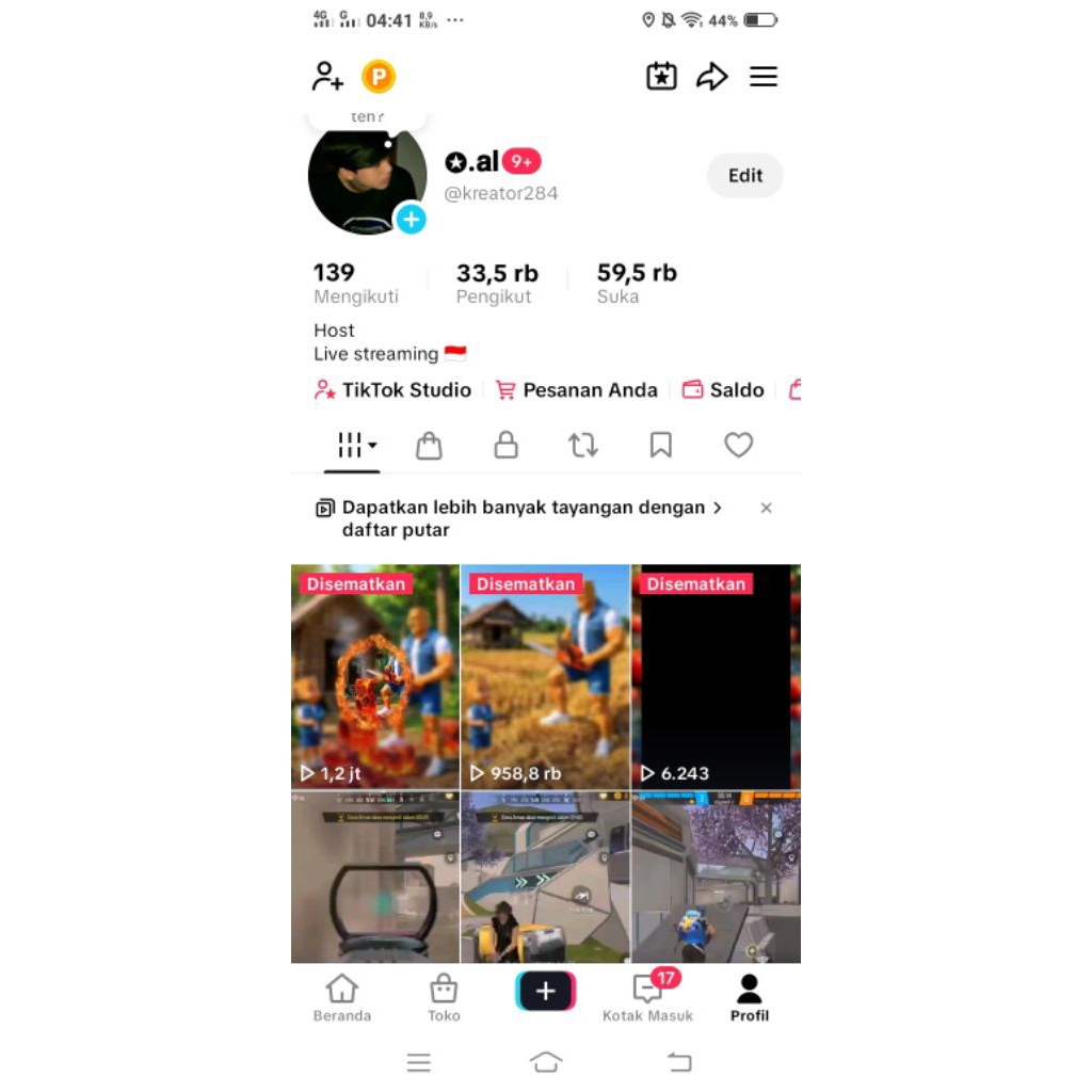 Akun tiktok Live on affiliate