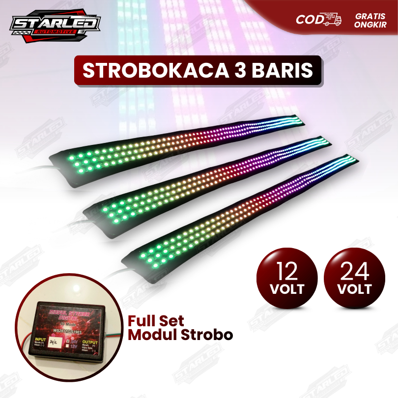 Strobokaca 3 Baris Rapat 12 dan 24 Volt Lampu StroboKaca Truk dan Bus