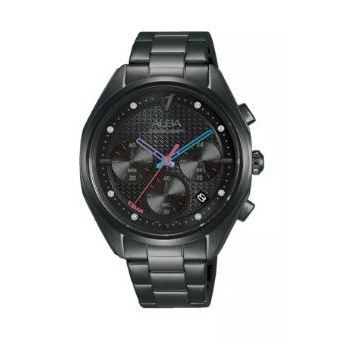 Jam Tangan Wanita Alba Chronograph AT3H01 AT3H01X1 Strap Rubber Black Color Black Dial Tokyo Neon Or
