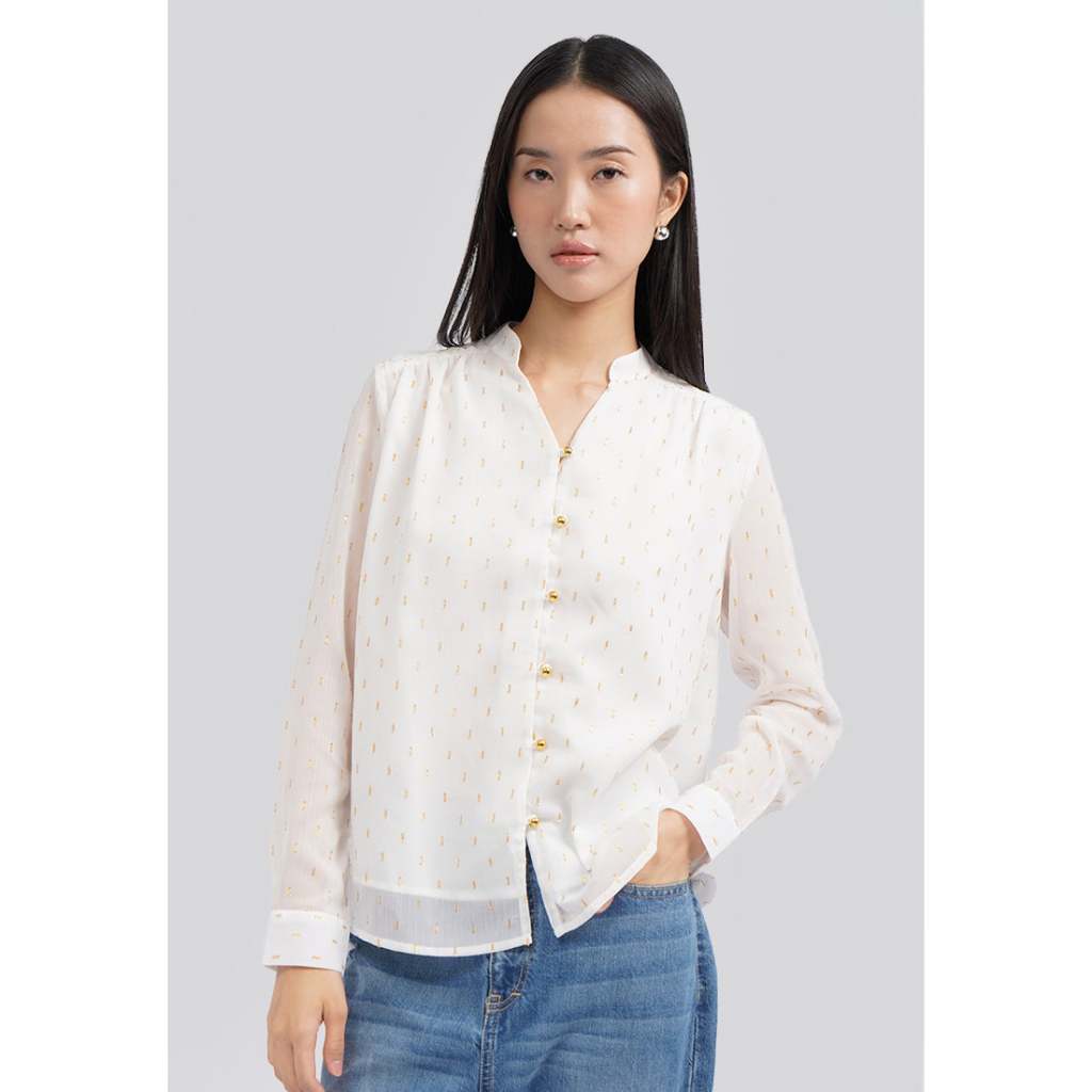 Executive Dotted Mesh Blouse with Foil Detail Off White