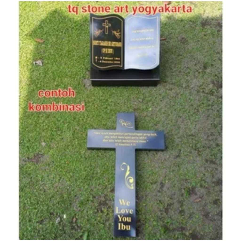 PAKETAN NISAN+SALIB BAHAN FULL GRANITO TILE, HARGA SUDAH TERMASUK PACKING KAYU