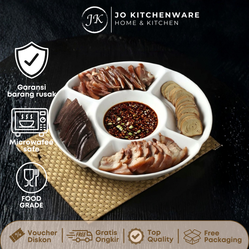 Piring Saji Sekat Lima Keramik Premium Unik Serbaguna / Piring Makan Sekat 5 Hotelware Resto 114