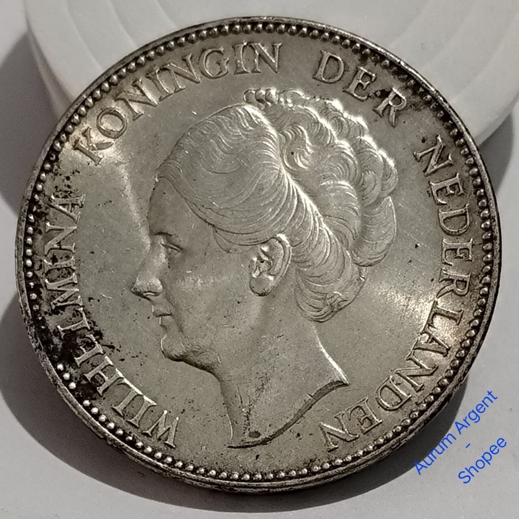 K.62S-- 1 PC KOIN PERAK KUNO ASLI 1 GULDEN WILHELMINA TH 1939.  -- SILVER COIN --