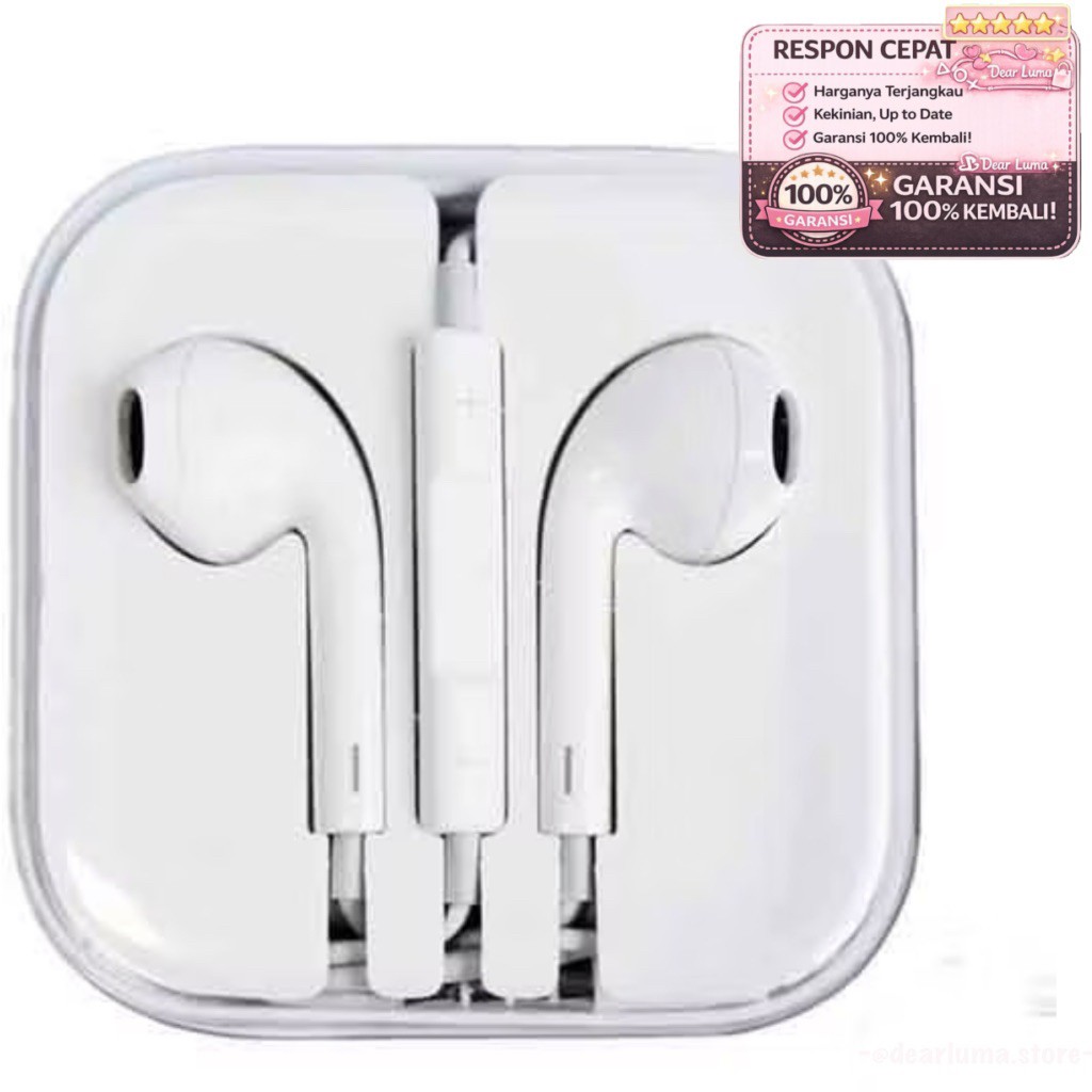 Handsfree iPhone 5 / 5S / 6 Headset Kabel Stereo Jack 3.5mm Mic & Volume – Kualitas OEM