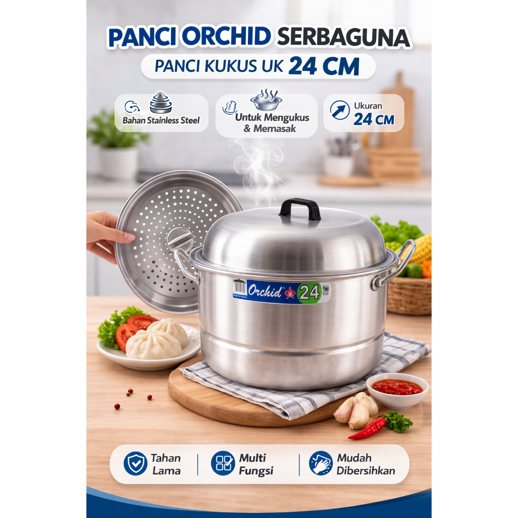 Swillux - Panci Nasi Uduk Serbaguna 24 cm Lengkap Alat Masak Dapur Berkualitas (Orchid) Panci kukur 