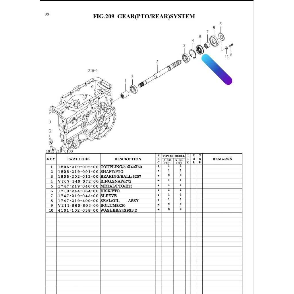 ISEKI Seal Oil PTO NT540F/NT548F