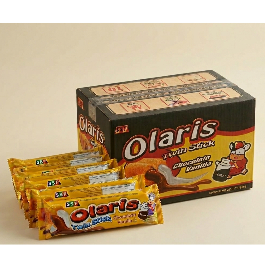 Olaris Twin Stick Chocolate Vanilla Snack 1 Karton (10 Renceng)