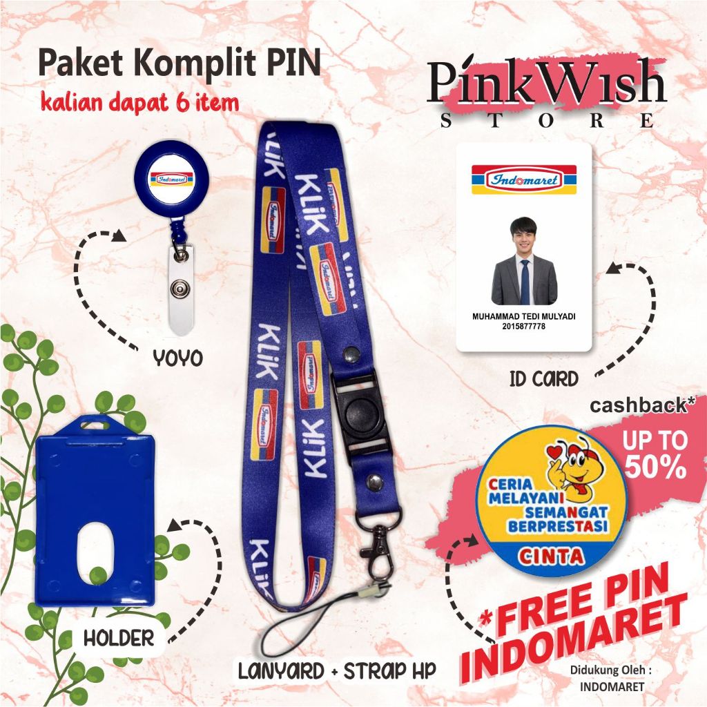 Tali Idcard Indomaret Klik biru | Lanyard INDOMARET KLIK | Tali Gantungan Klik Indomaret [READY STOC
