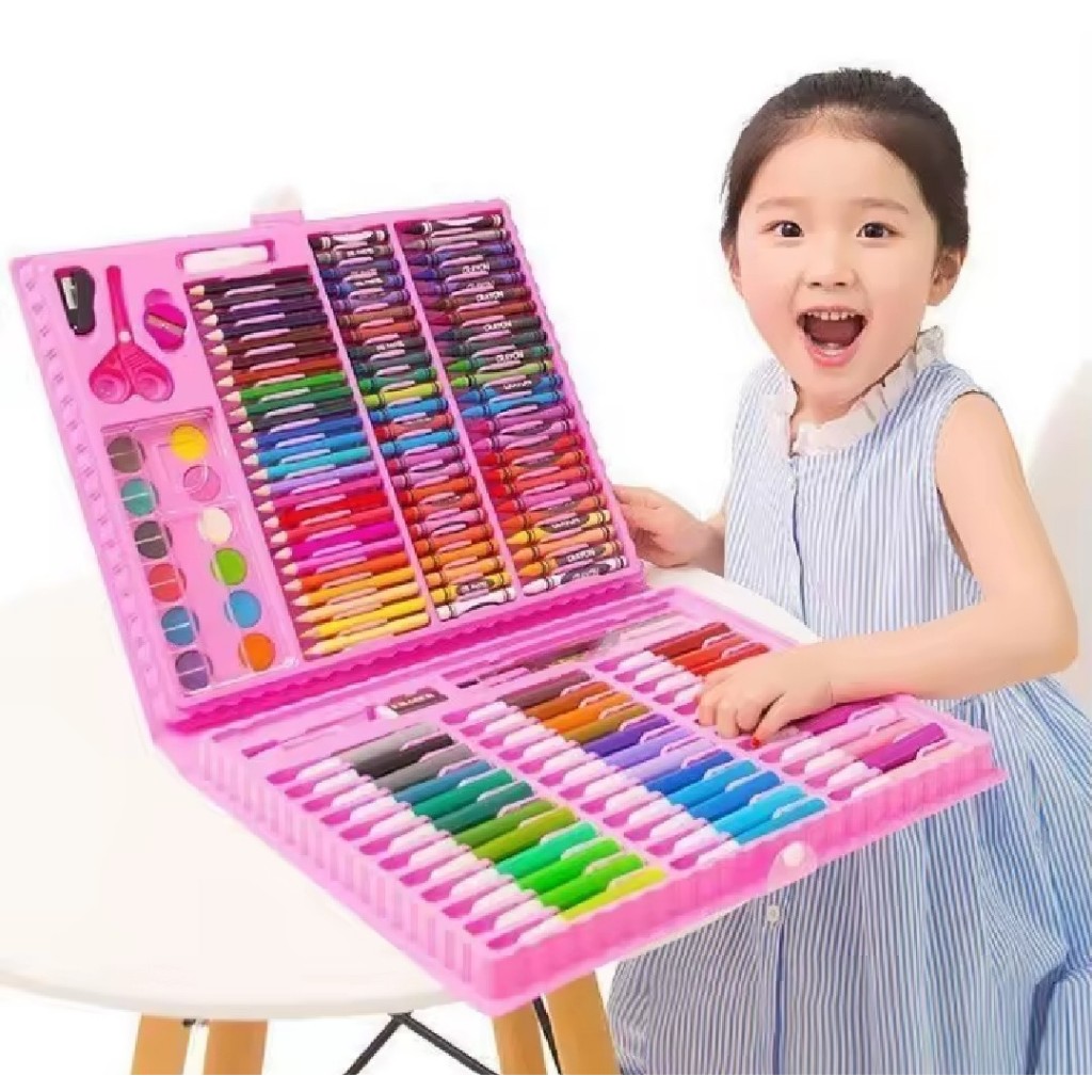 Pooh Shop Grosir - Crayon Set 208 Alat Mewarnai Warna Set 208pcs Pensil Warna Krayon Set / Crayon Se