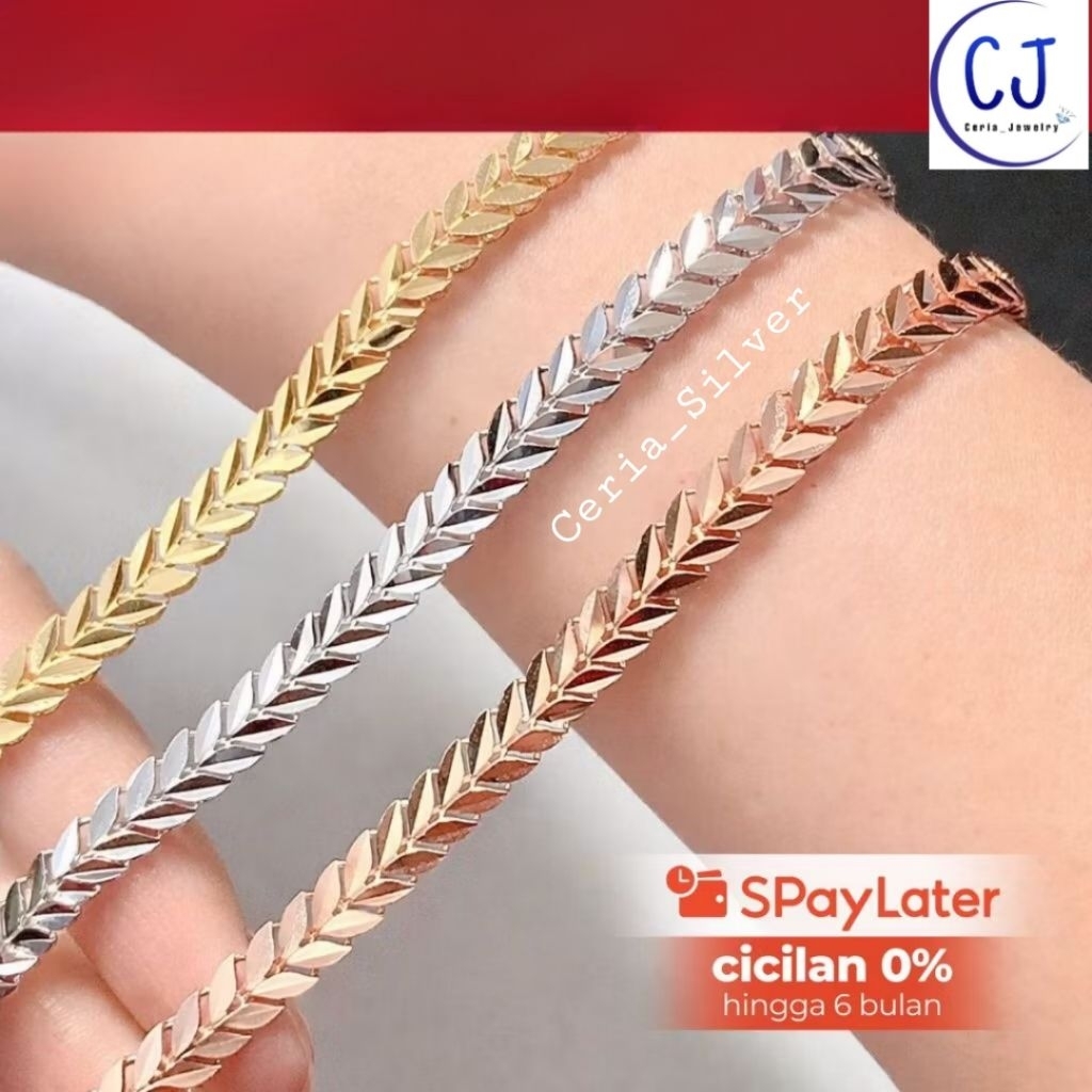 Gelang Daun Perak Asli Silver 925 Lapis Emas Asli Gelang Daun Model Emas - Gelang Anti Karat - Gelan