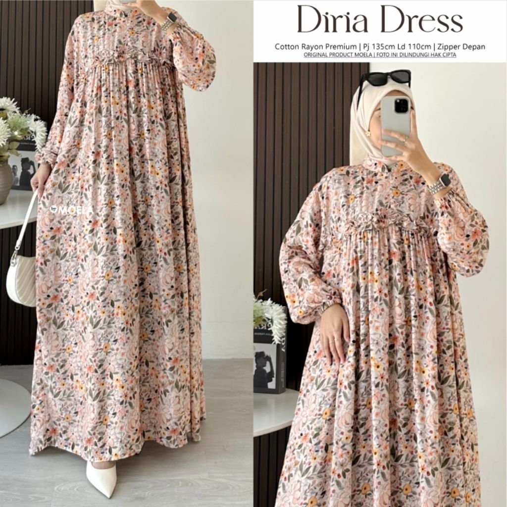 Diria Dress by Moela - dress twill cotton rayon premium - gamis wanita model terbaru kekinian - dres