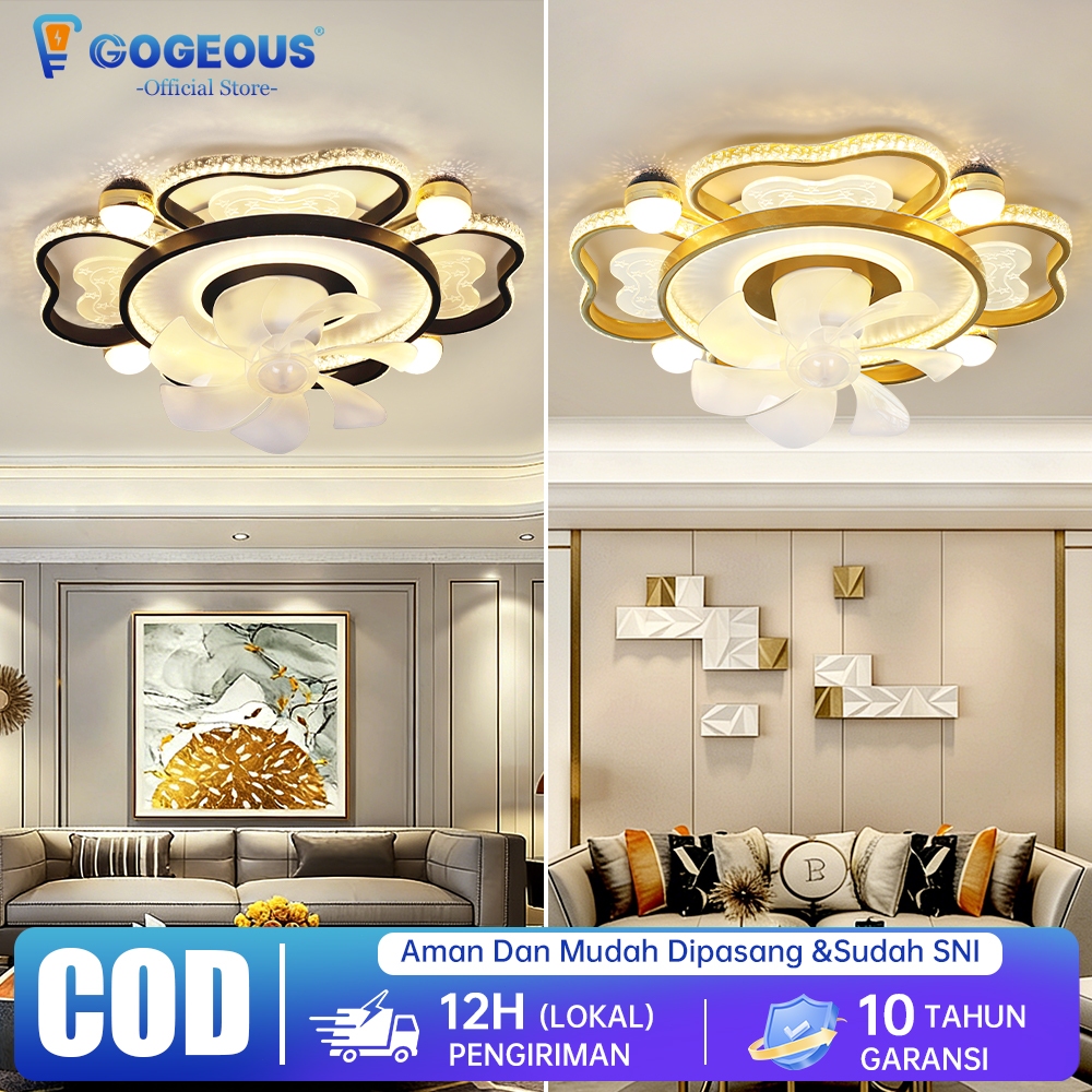 Lampu Kipas Angin Ruang Tamu Minimalis Lampu Gantung Kipas Minimalis Modern Remote LED 3 Warna Lampu
