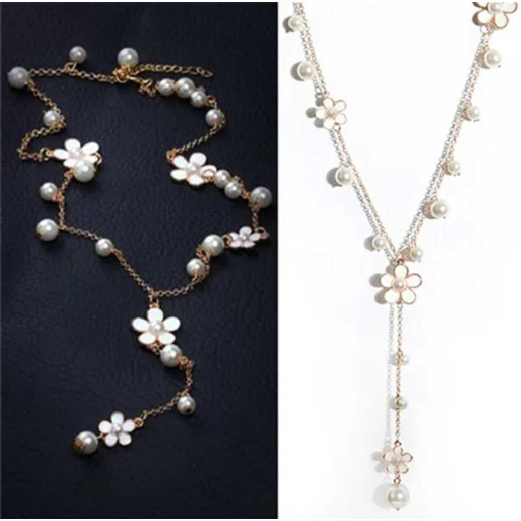 Kalung Panjang RantaiSweater Mutiara Rumbai Bunga/Kalung Panjang/Kalung Rumbai/Kalung Mutiara