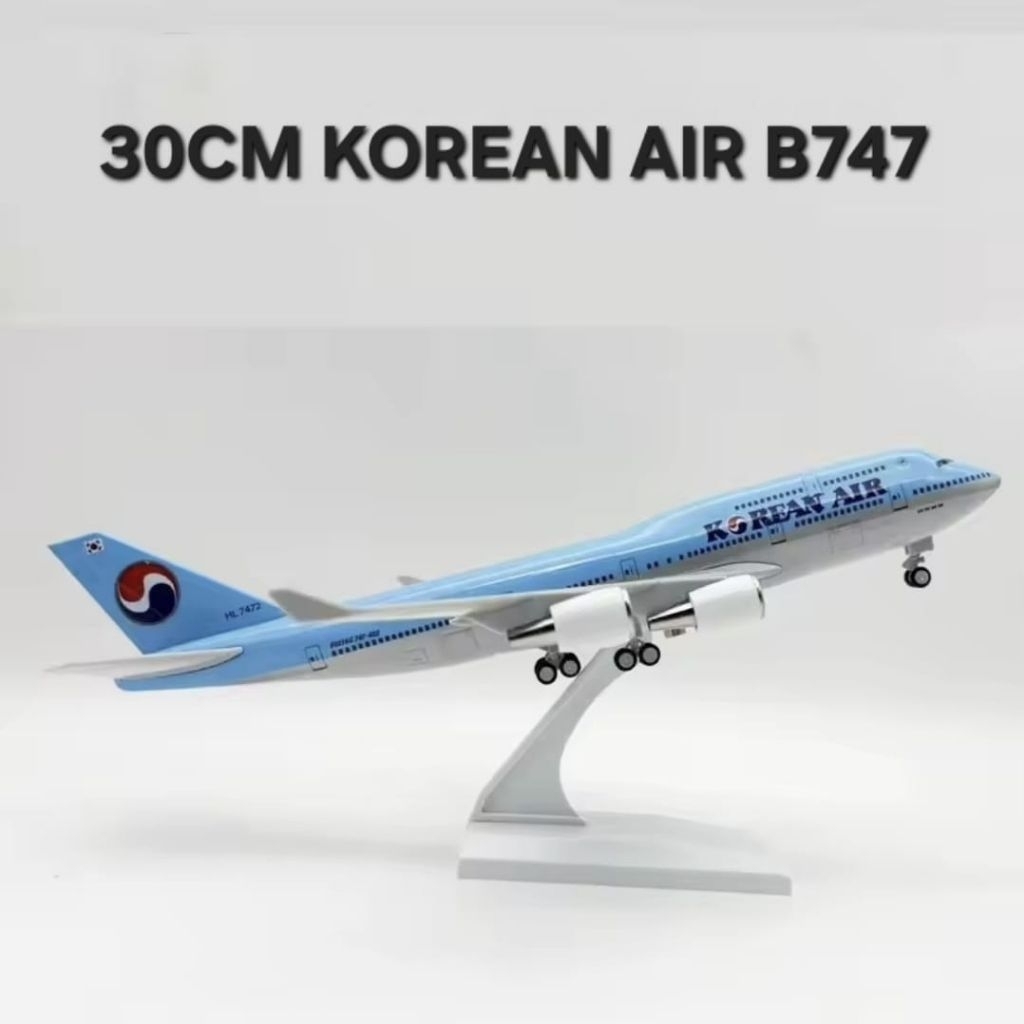 30CM KOREAN AIR B747 KOREA MINIATUR PESAWAT BAHAN RESIN PAJANGAN DISPLAY
