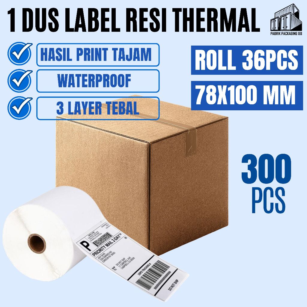 1 DUS - Label Sticker Resi Thermal 78X100 Stiker Kertas Resi Barcode ROLL Waterproof