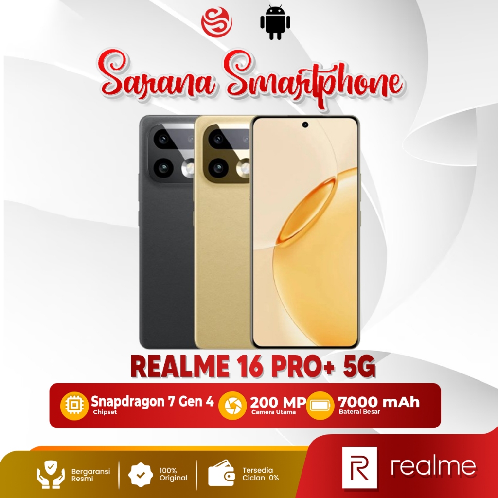 Realme 16 Pro+ 5G 12/512GB HP Android 200MP Camera Snapdragon 7 Gen 4 7000mAh 80W Garansi Resmi