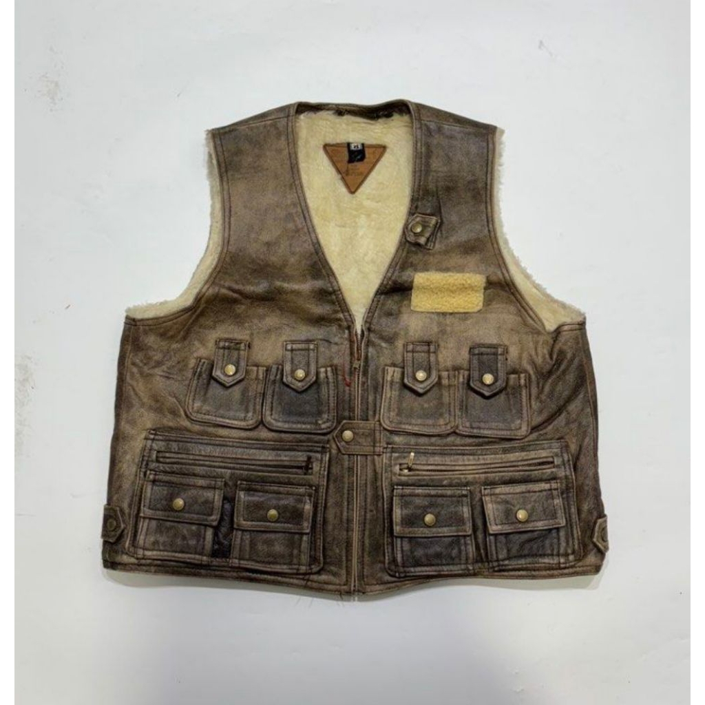 tactical leather vest jacket not schott perfecto avirex yellow corn
