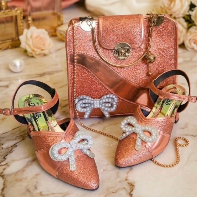promo produk terbaru satu set sandal heels dan tas wanita pesta mewah dan berkualitas size 36-42