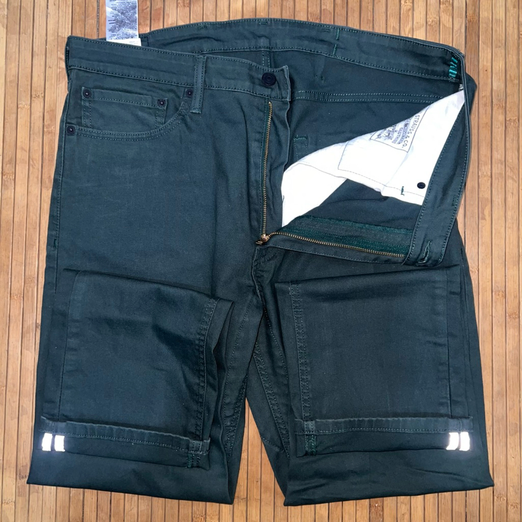 LEVIS 505 COMMUTER LINE SELVEDGE DARK GREEN STRAIGHT FIT STRETCH DENIM JEANS