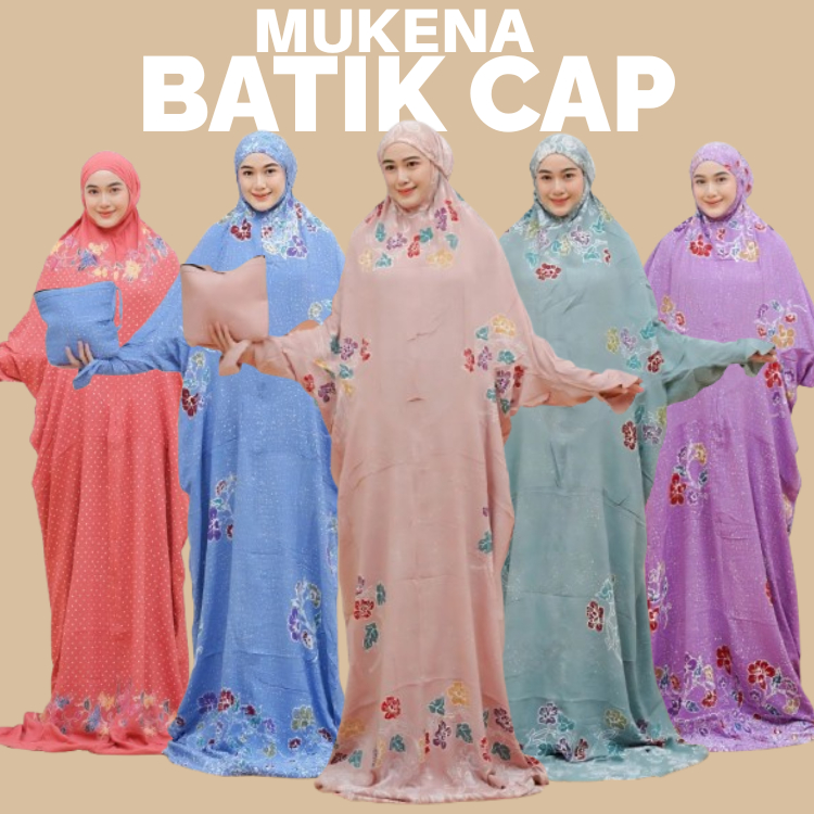 Mukena Dewasa Model Terusan Batik Cap  Kain Rayon Tebal Premium Jumbo, Adem & Nyaman