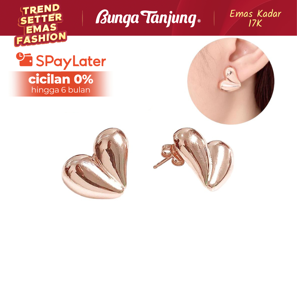 ANTING TINDIK HATI TETES - EMAS 17K - BUNGA TANJUNG GOLD