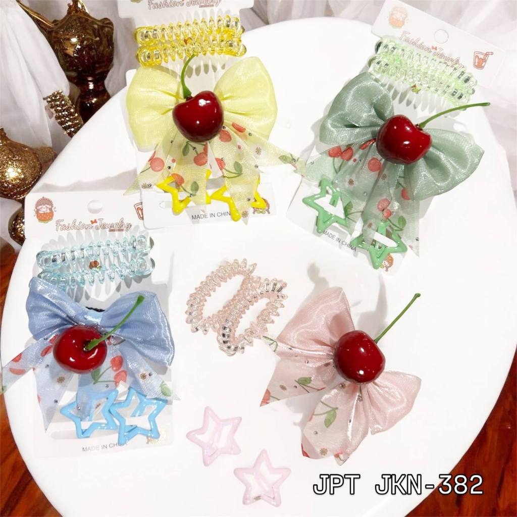 JPT JKN-382 - ISI 12 KARTON JEPIT BUAYA + TIK TOK SET KARET SPIRAL ANAK 5IN1 BUAH CHERRY