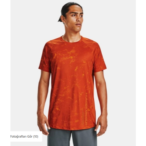 Kaos lari Under Armour SMALL UA MK-1 Printed RUNNING TRAINING Short Sleeve - Rich Orange 1356774-830