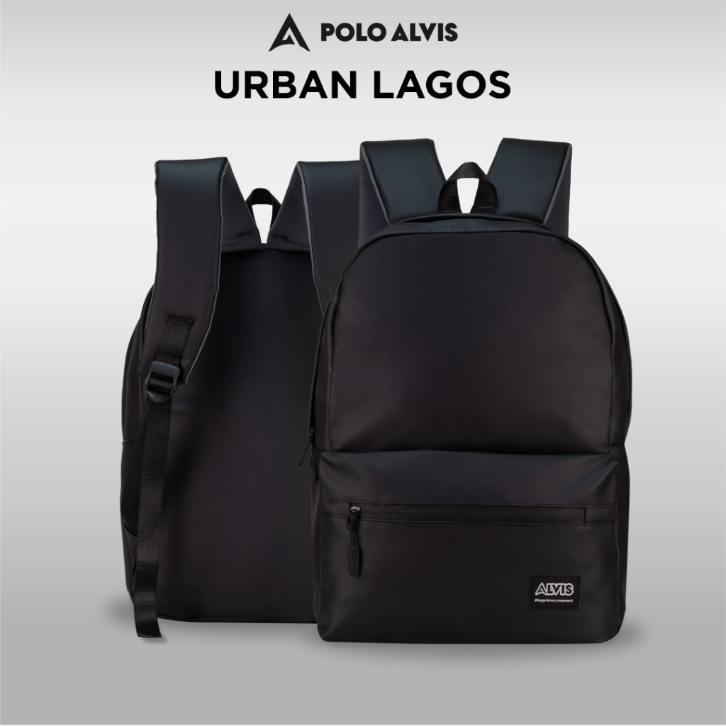 POLO ALVIS - Urban Lagos Black Laptop 14in Waterproof Premium Backpack Tas Ransel Pria Tahan Air