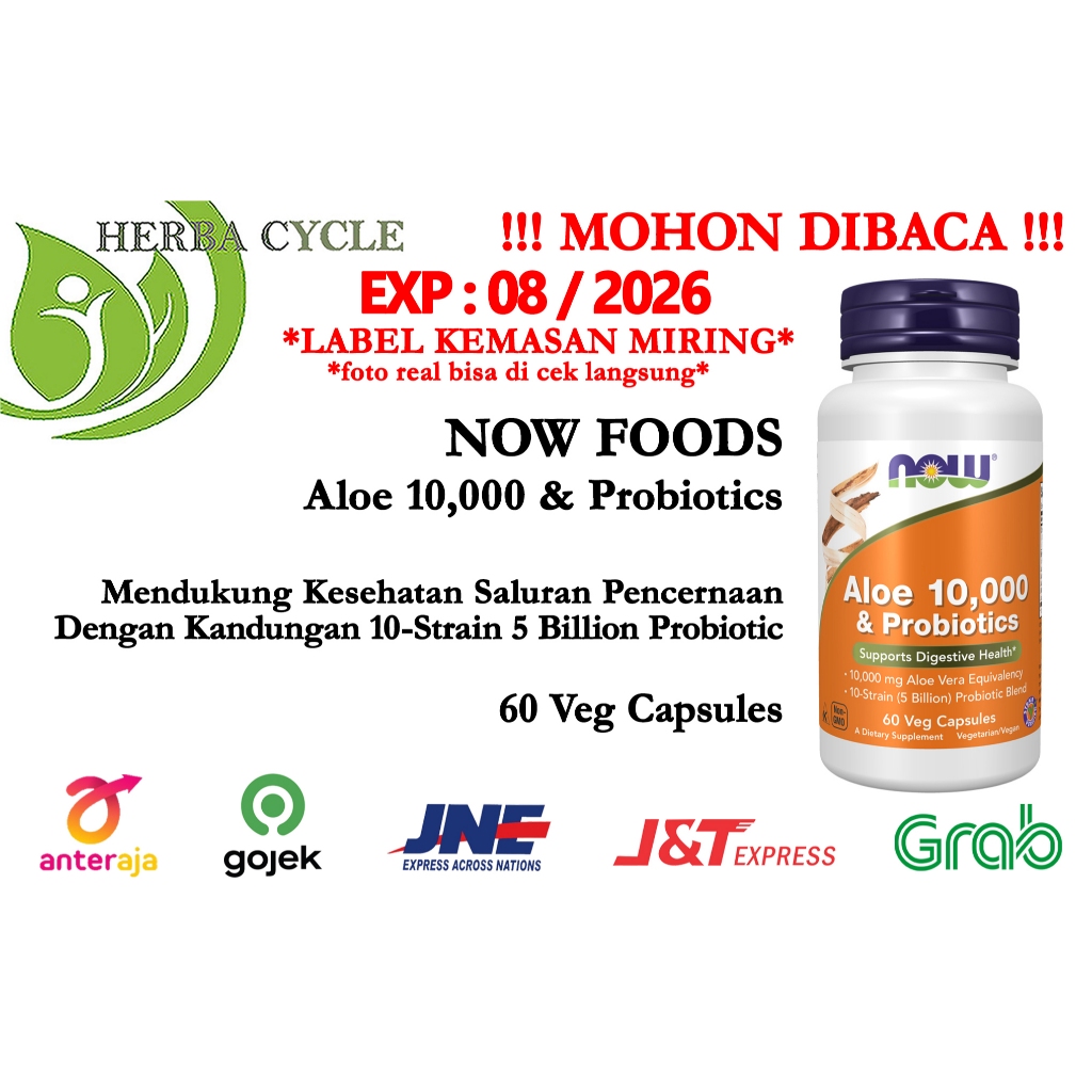 Now Foods Aloe 10000 & Probiotik 60 Veg Capsules Now Lidah Buaya & Probiotik Now Aloe