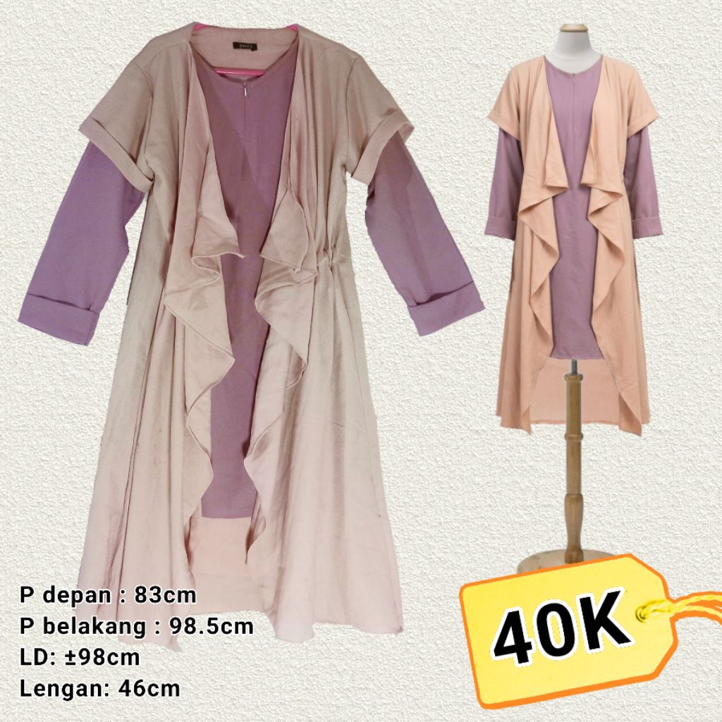 (Baca Deskripsi) Long tunik inner ungu outer peach cream