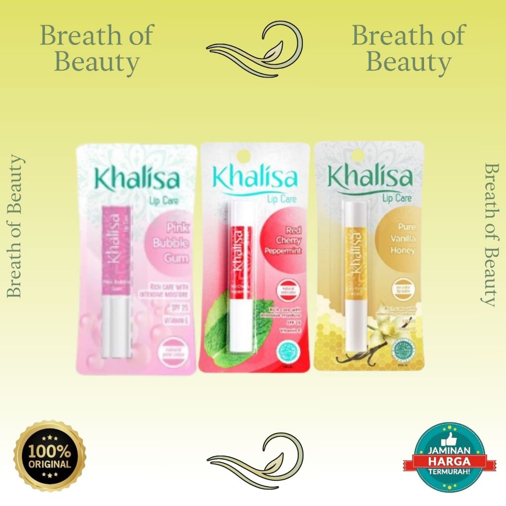 Khalisa Lip Care Pure Vanila Honey | Red Cherry Peppermint | Bubble Gum Lip Balm breathofbeauty