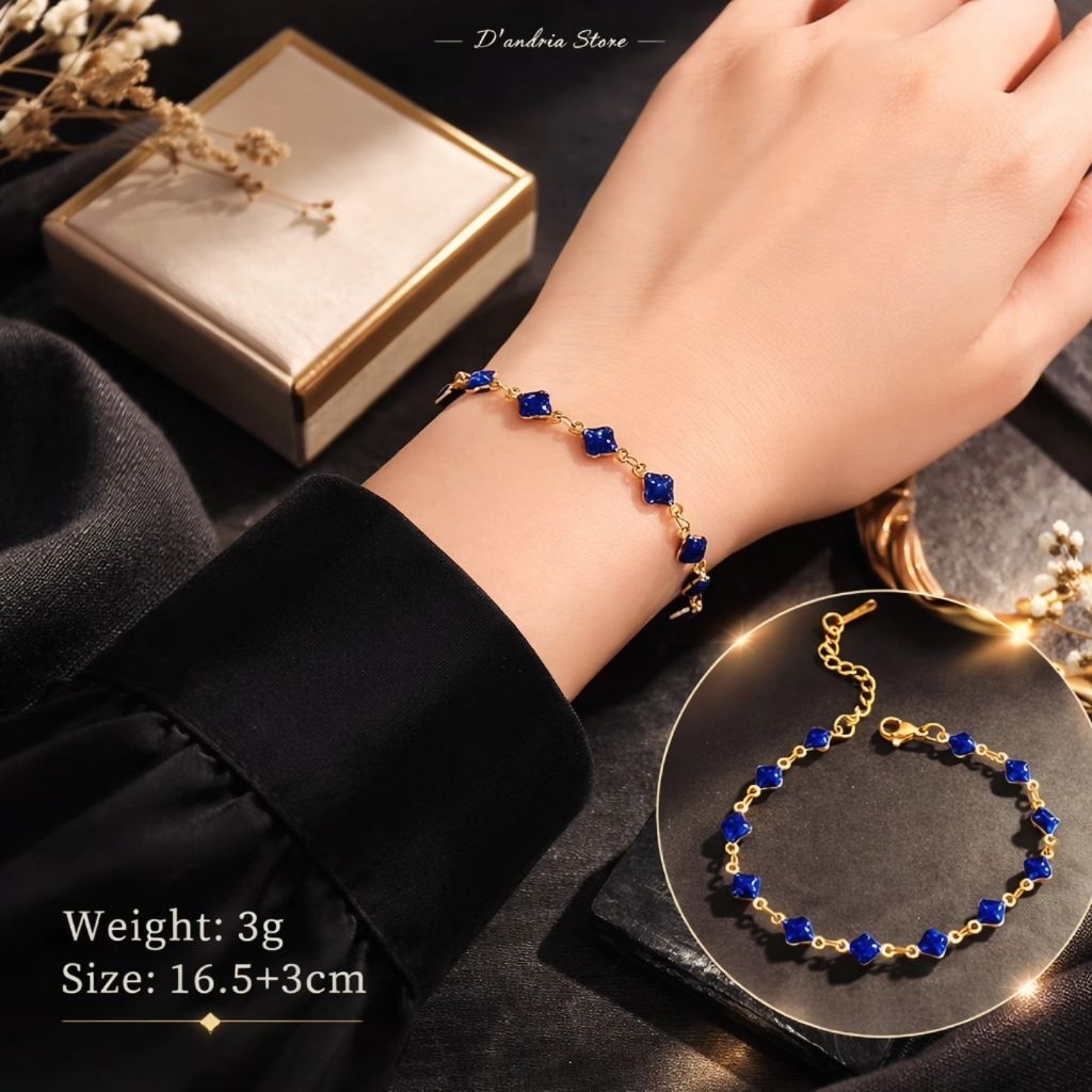 GELANG PERMATA BIRU | GELANG TITANIUM | XUPING ANTI KARAT | GELANG WANITA TITANIUM ASLI