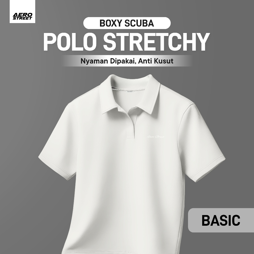Aerostreet Zean Kaos Polo Scuba Pria Broken White Polo Scubashirt Kerah Cowok Men Casual Tidak Mudah
