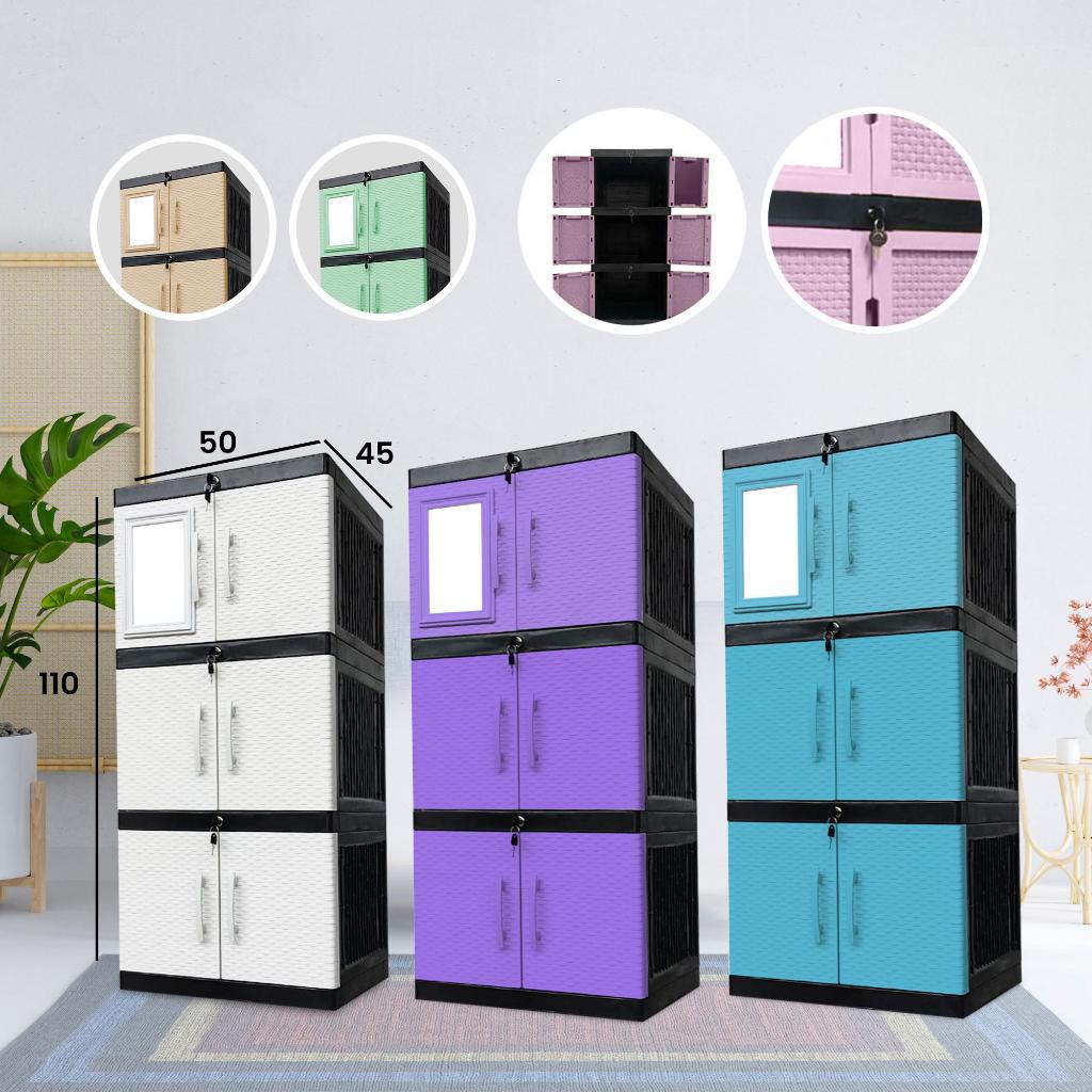 Wapolin Lemari Mini Susun 3 Cermin / Lemari Plastik