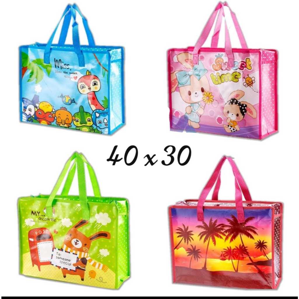 Tas Karung Terpal Jumbo Karakter - Tas Belanja Pasar Tebal dengan Kantong