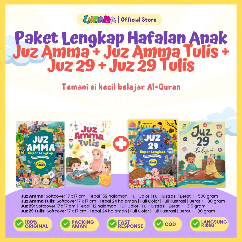 Juz Amma+Juz amma tulis+Juz 29+Juz 29 tulis-Paket Lengkap Hafalan Anak
