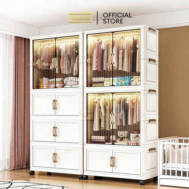 Salvo Lemari Plastik Susun Lipat Baju Anak&Bayi Rak aju Penyimpanan Serbaguna Lemari premium import