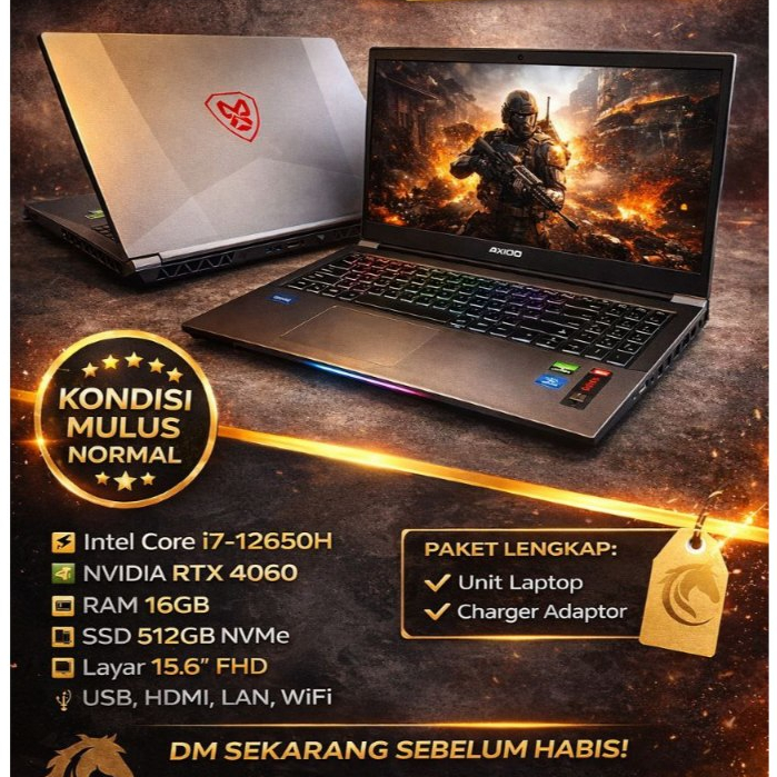 Laptop Gaming Axioo Pongo 760 Intel Core i7-12650H NVIDIA RTX 4060 Ram 16Gb Ssd 512Gb