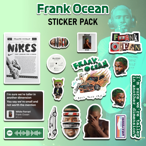 18pcs FRANK OCEAN Sticker Artist Pack | Stiker Anti Luntur Tahan Air | Vinyl Laminasi