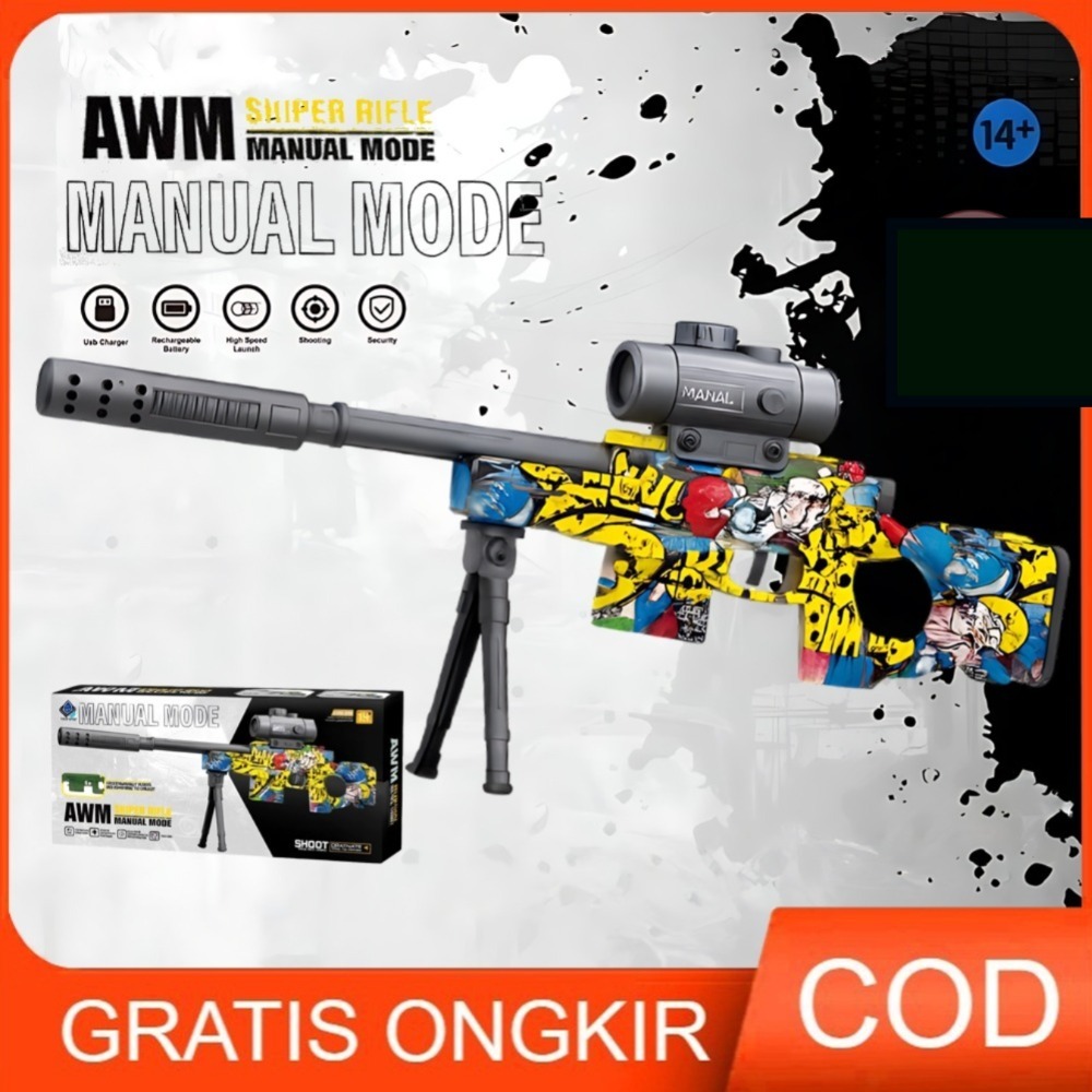 MANUAL MODE AWM SY-0218 Mainan Tembakan AWM peluru jelly mainan pistol Water gel tato Bubble mainan 