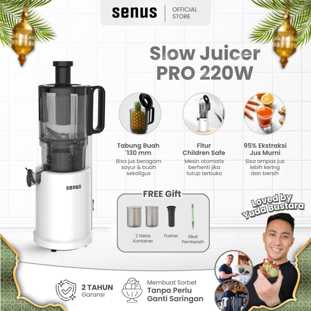 Senus Slow Juicer PRO 220W - Pengekstrak buah 95% tanpa ampas  mudah dibersihkan