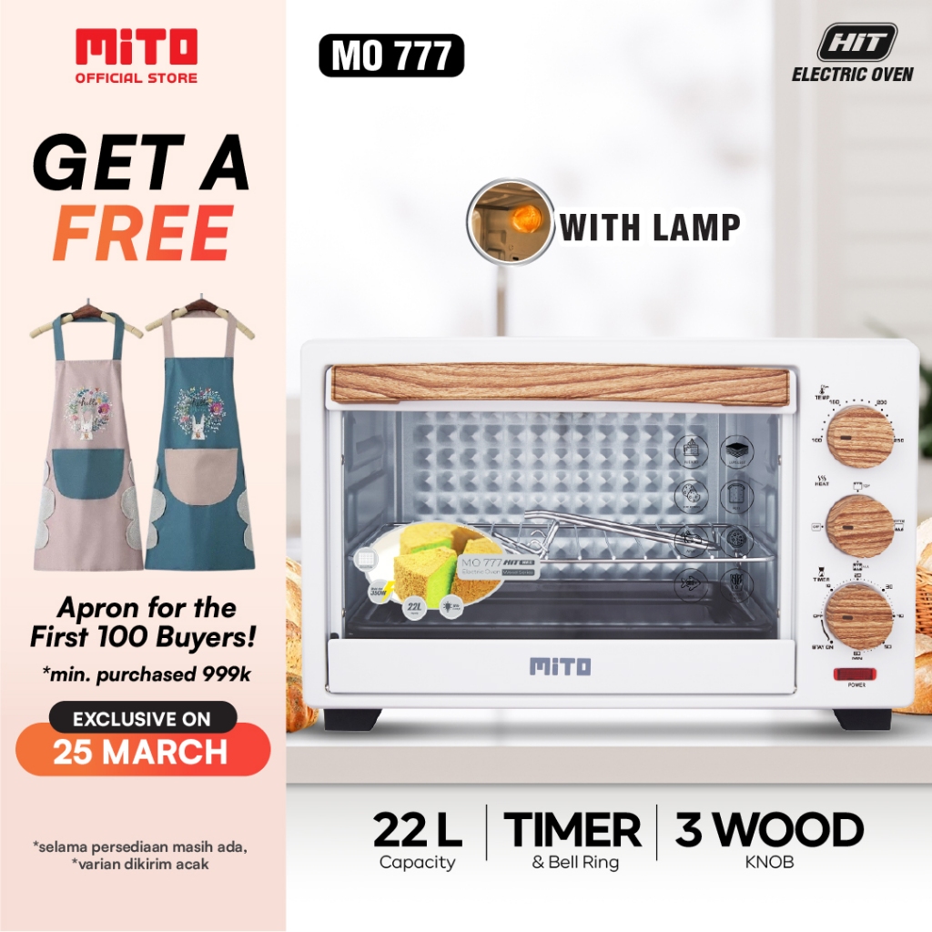 MITO Oven Listrik HIT Wood Series MO777 22L Original Pemanggang Kue dan Makanan