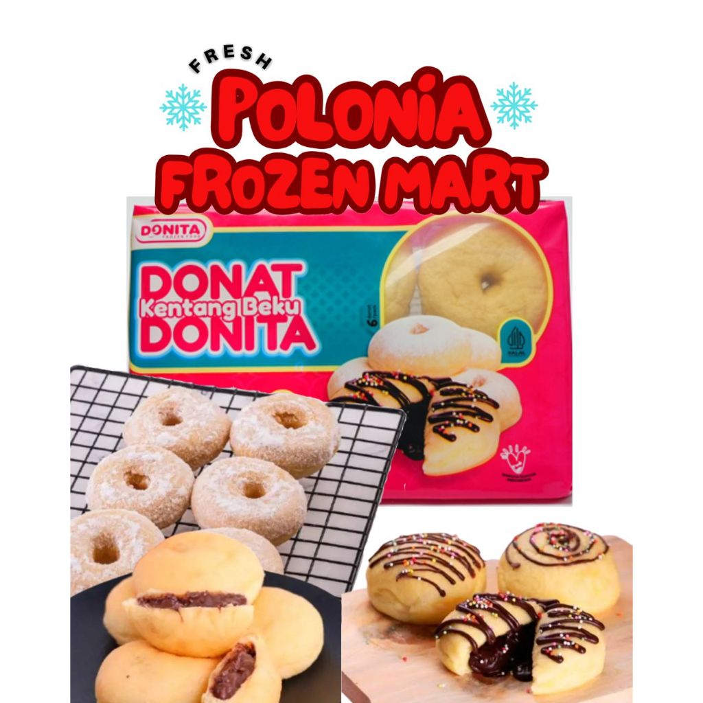 DONITA donat kentang frozen isi 6 chocomaltine ,coklat lumer, donat bolong gula - polonia frozen mar